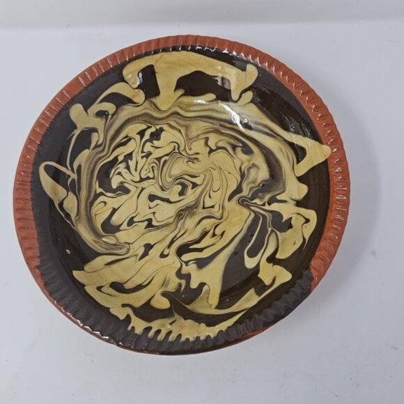 Vintage 1995 Colonial Williamsburg Redware Mocha Slipware Bowl 8" Terracotta - Picture 2 of 6